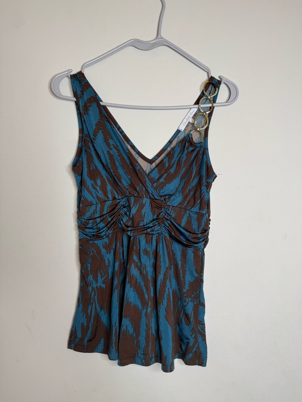 Charlotte Russe Brown and Teal Printed Sleeveless Top